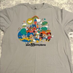 Disney Light Gray Tee with Colorful Cartoon Print